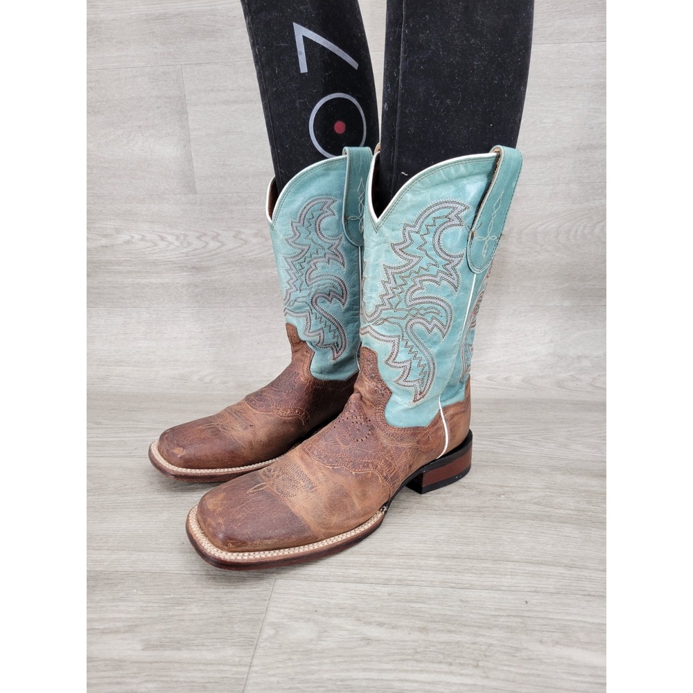 Dan Post Womens San Michelle Sand And Teal Leather Boots DP2863 Size 8.5 Cowgirl